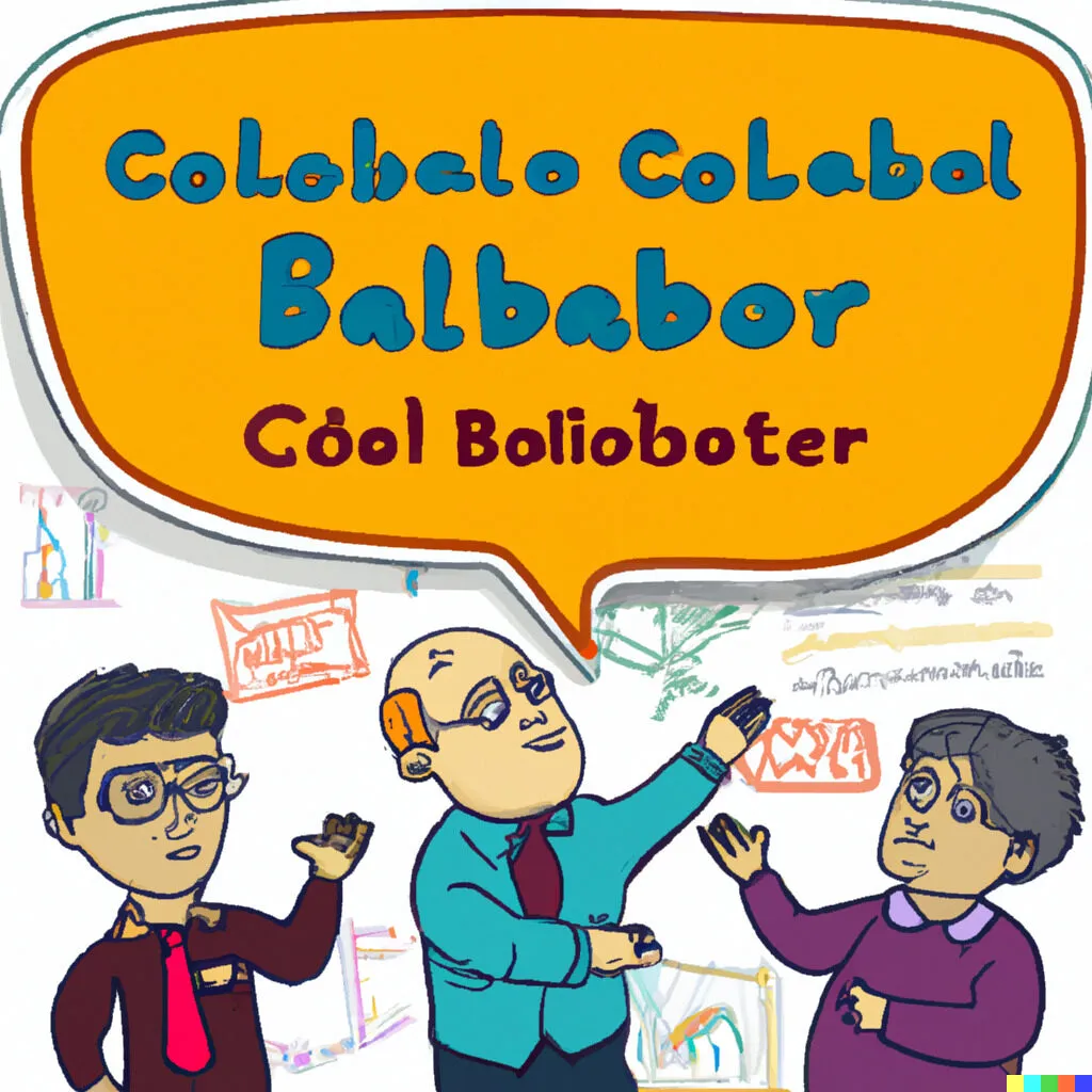 Clip art illustration of internal collaboration for developer advocacy