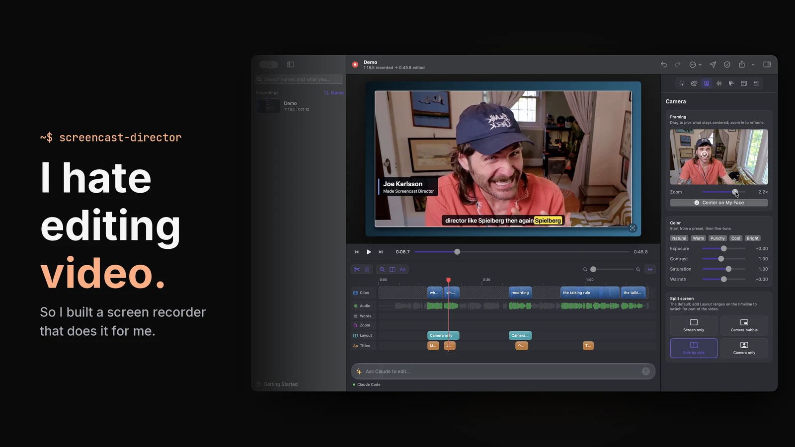 Hero image for I hate editing video, so I built a screen recorder that edits for me