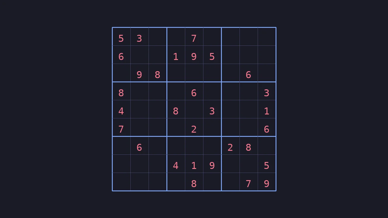 Sudoku puzzle grid with numbers on a dark background